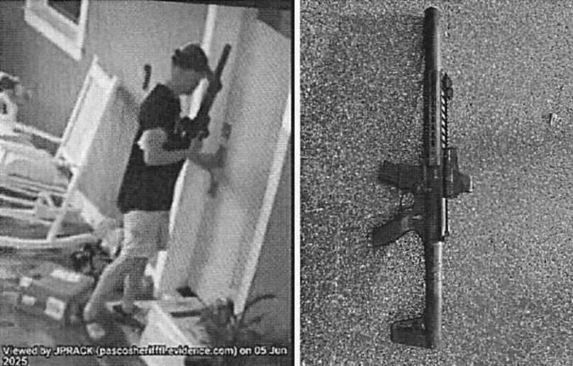 Shawn Chan was caught on video brandishing an air rifle left on the porch, according to the FBI