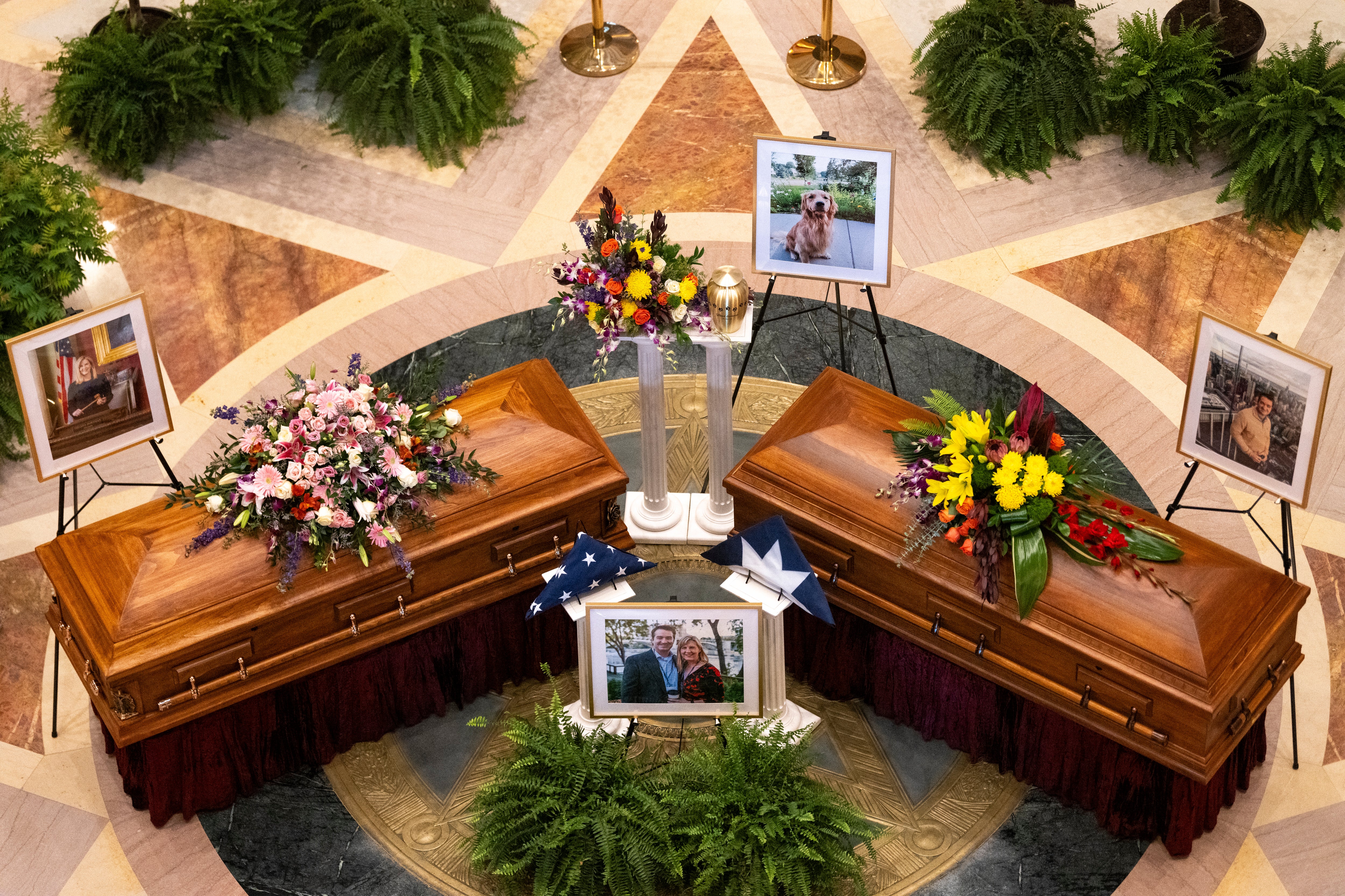 Hortman, alongside her husband and their beloved dog, Gilbert — who was badly injured in the shooting and had to be put down — lay in state Friday as the public honored the family