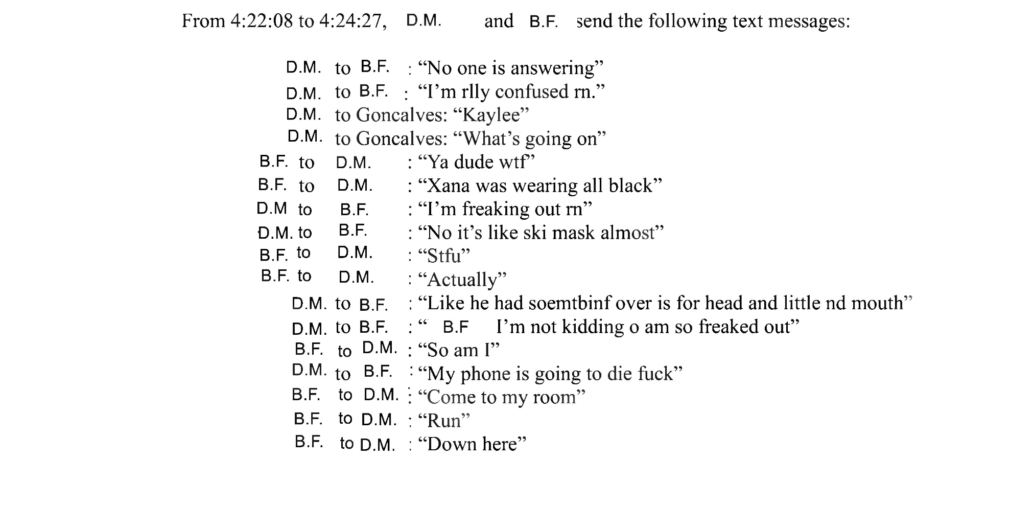 Frantic text messages between Funke and Mortensen on the morning of the murders