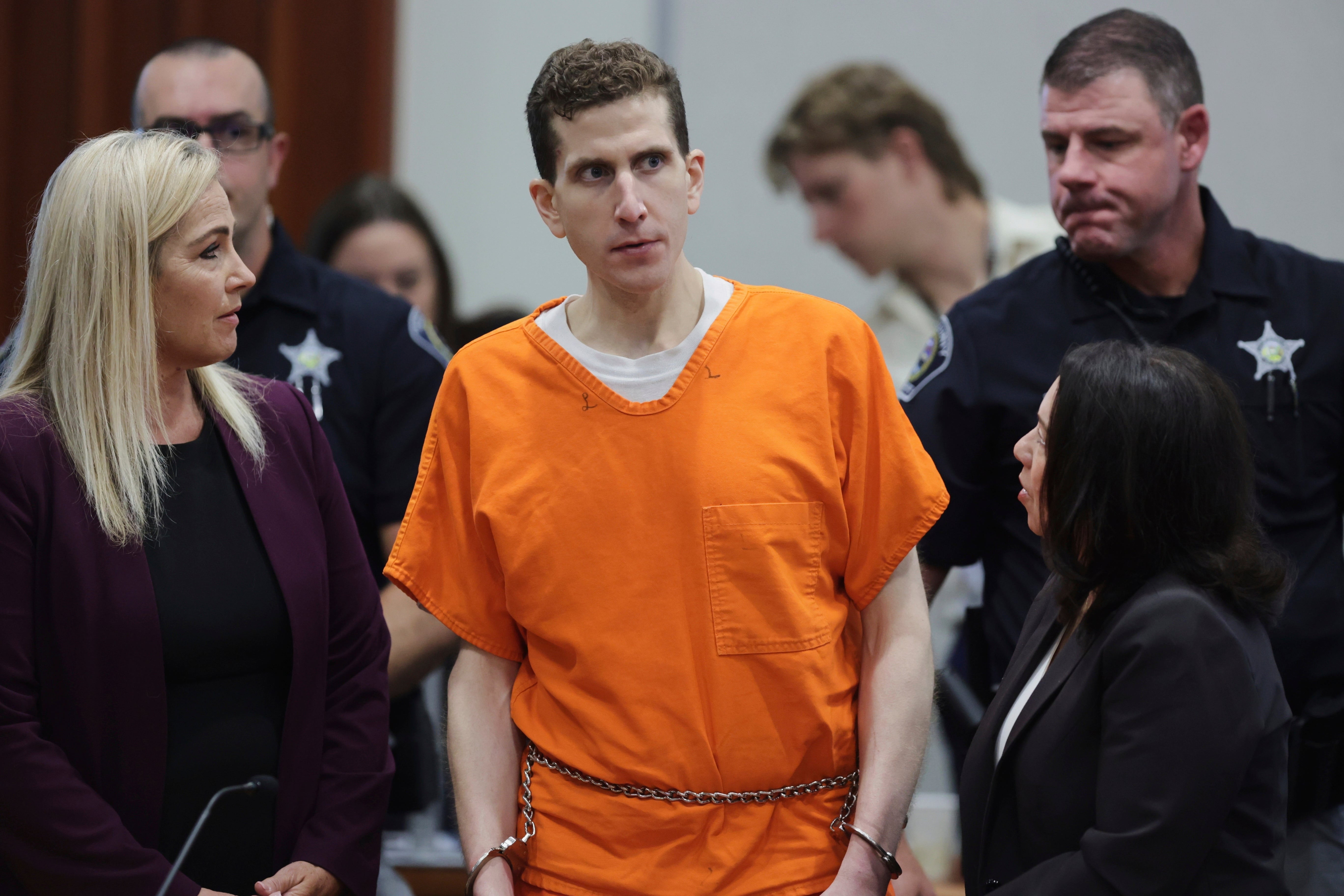 Kohberger, 30, was led away in a belly chain, handcuffs and shackles after being sentenced to life in prison