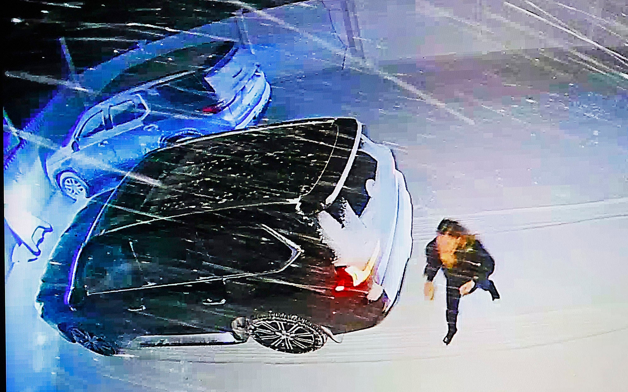 A video from a "Ring" camera at John O'Keefe's home, Karen Read is seen arriving in her SUV to look for O'Keefe with Kerry Roberts and Jennifer McCabe is shown during Read's trial in Norfolk Superior Court
