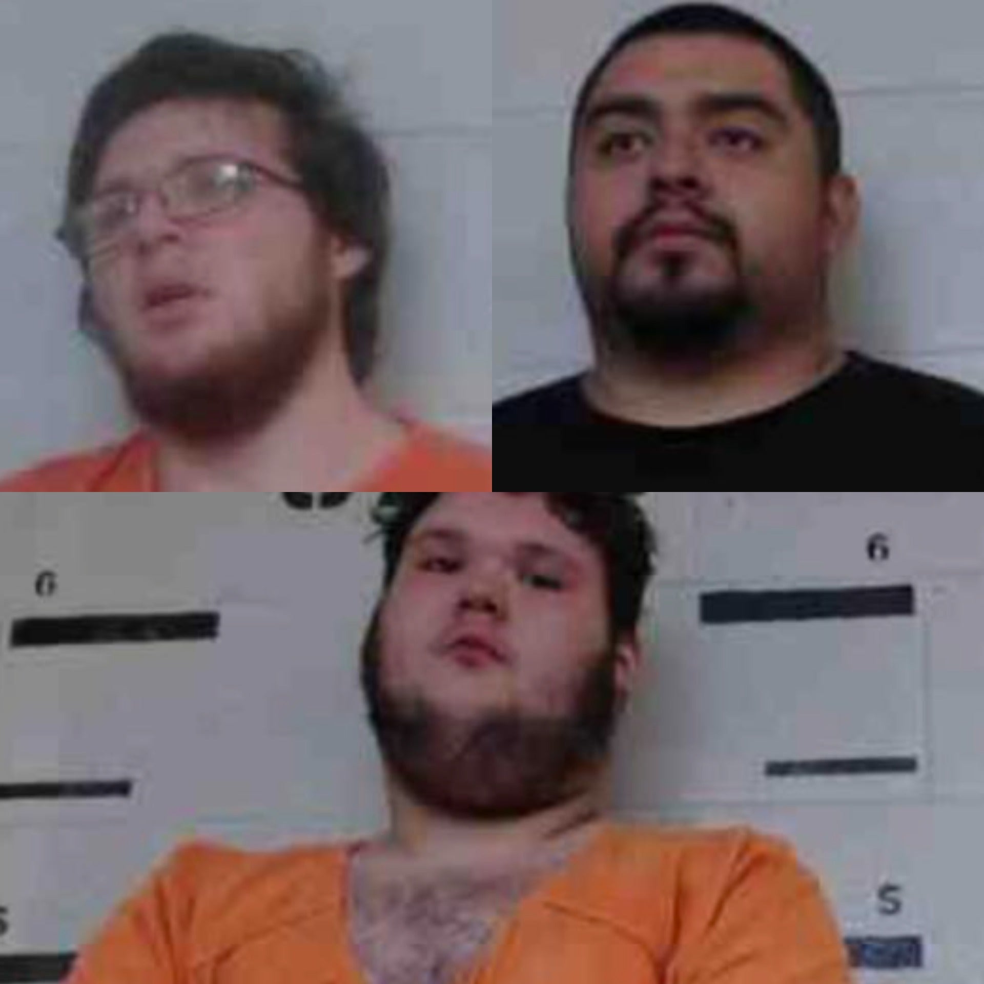 The suspects, Dalton Terrell, top left, Andres Trejo-Velazquez, top right and William Chase McElroy, bottom