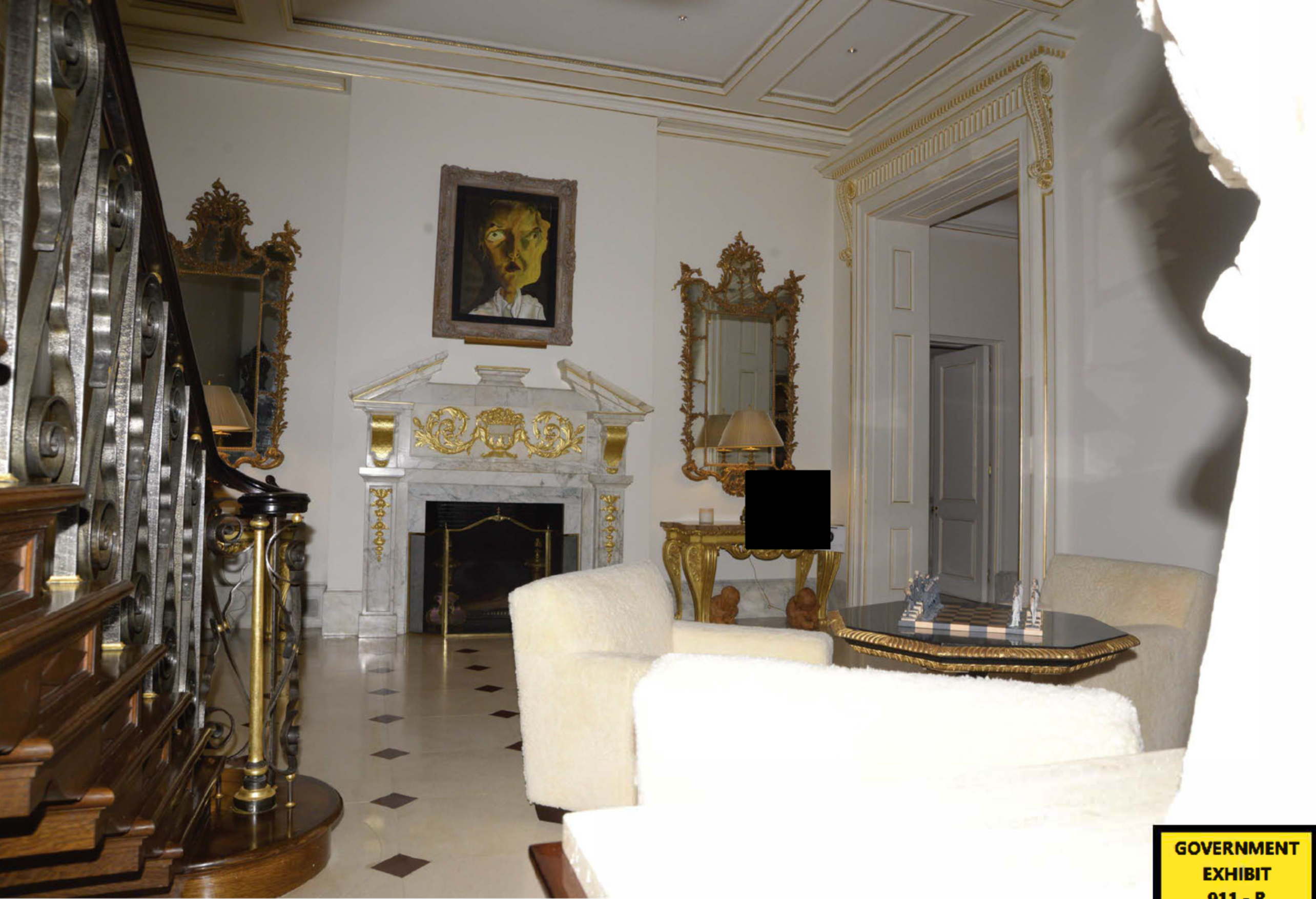 The main stairway inside Epstein’s townhouse