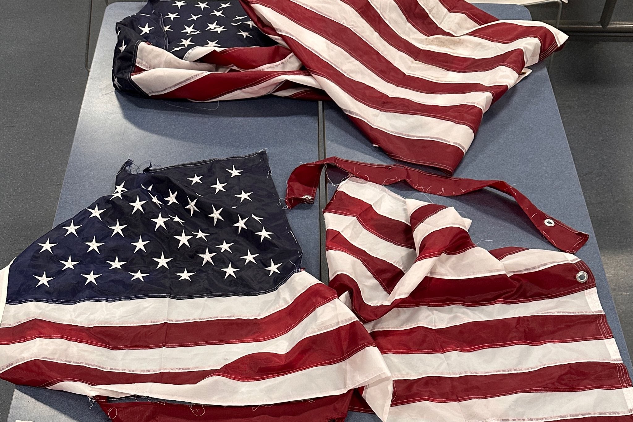 Flags destroyed in Yarmouth, Massachusetts, the same day that President Donald Trump signed an executive order targeting individuals who desecrate the American flag