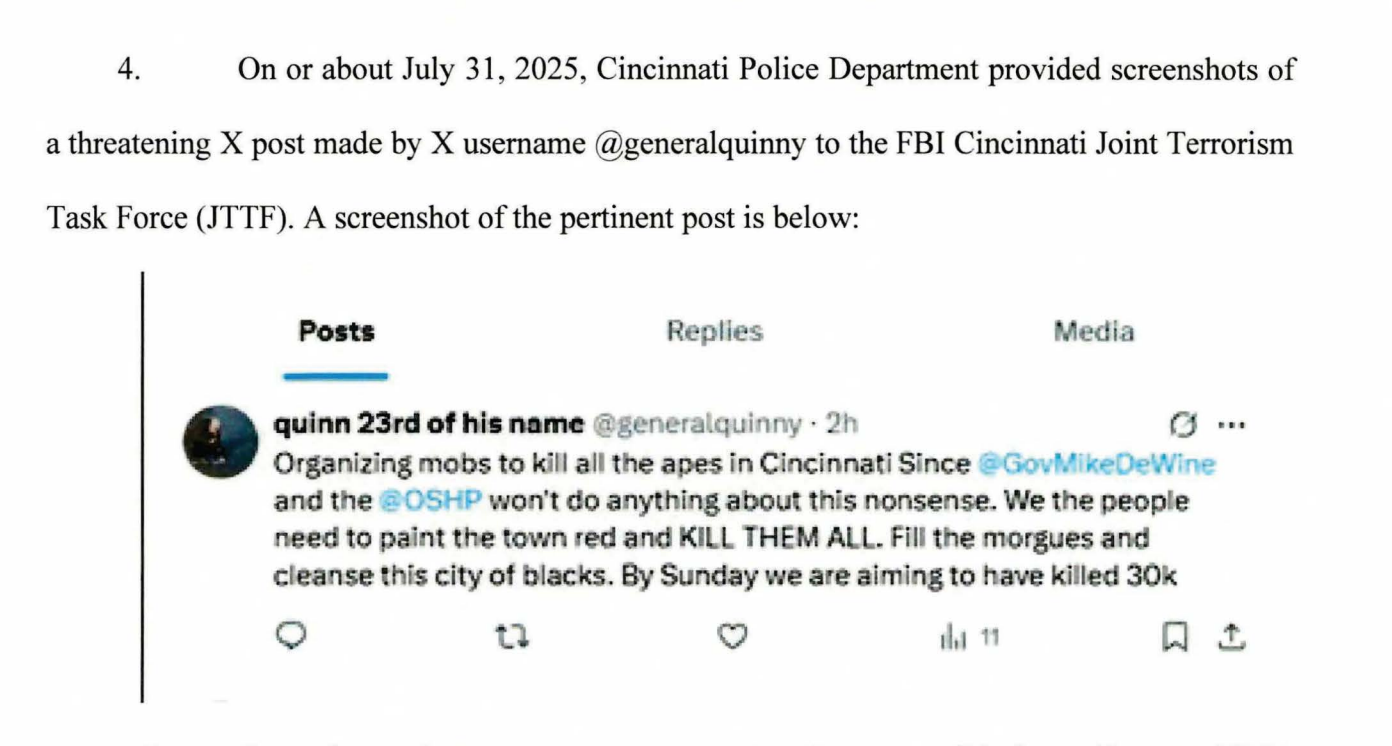 The post on X that led to federal charges against 30-year-old Dayton resident Scott Hanna