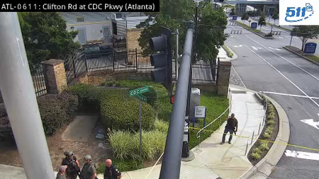 Traffic cameras show police and others near the scene of an 'active shooter' in Atlanta.