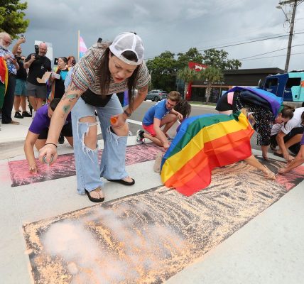 Protesters keep getting arrested and released over rainbow chalk art at the Pulse shooting memorial crosswalk