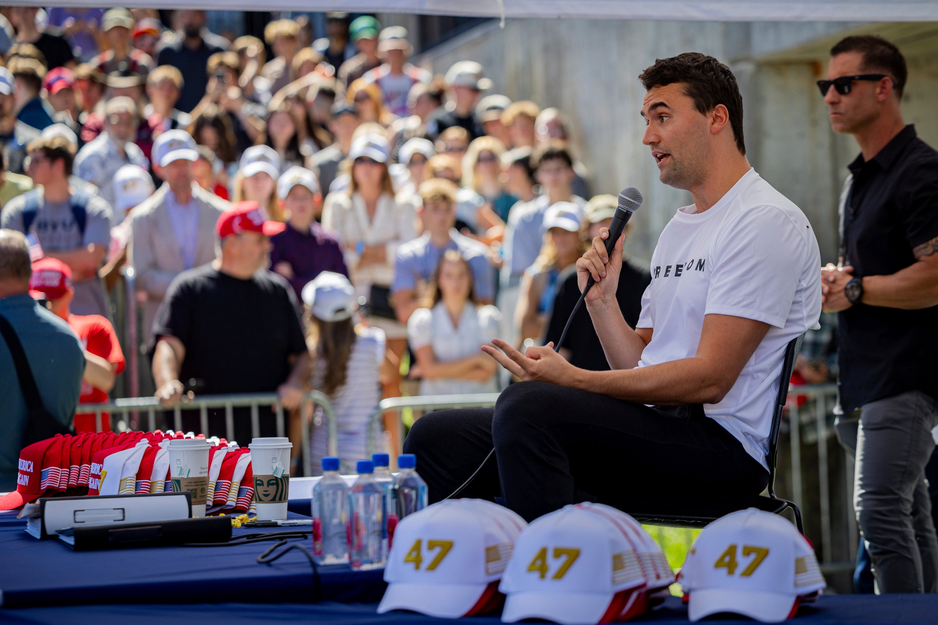 Kirk was speaking to students at the Fountain Courtyard of Utah Valley University’s Orem Campus, to a crowd of around 3,000