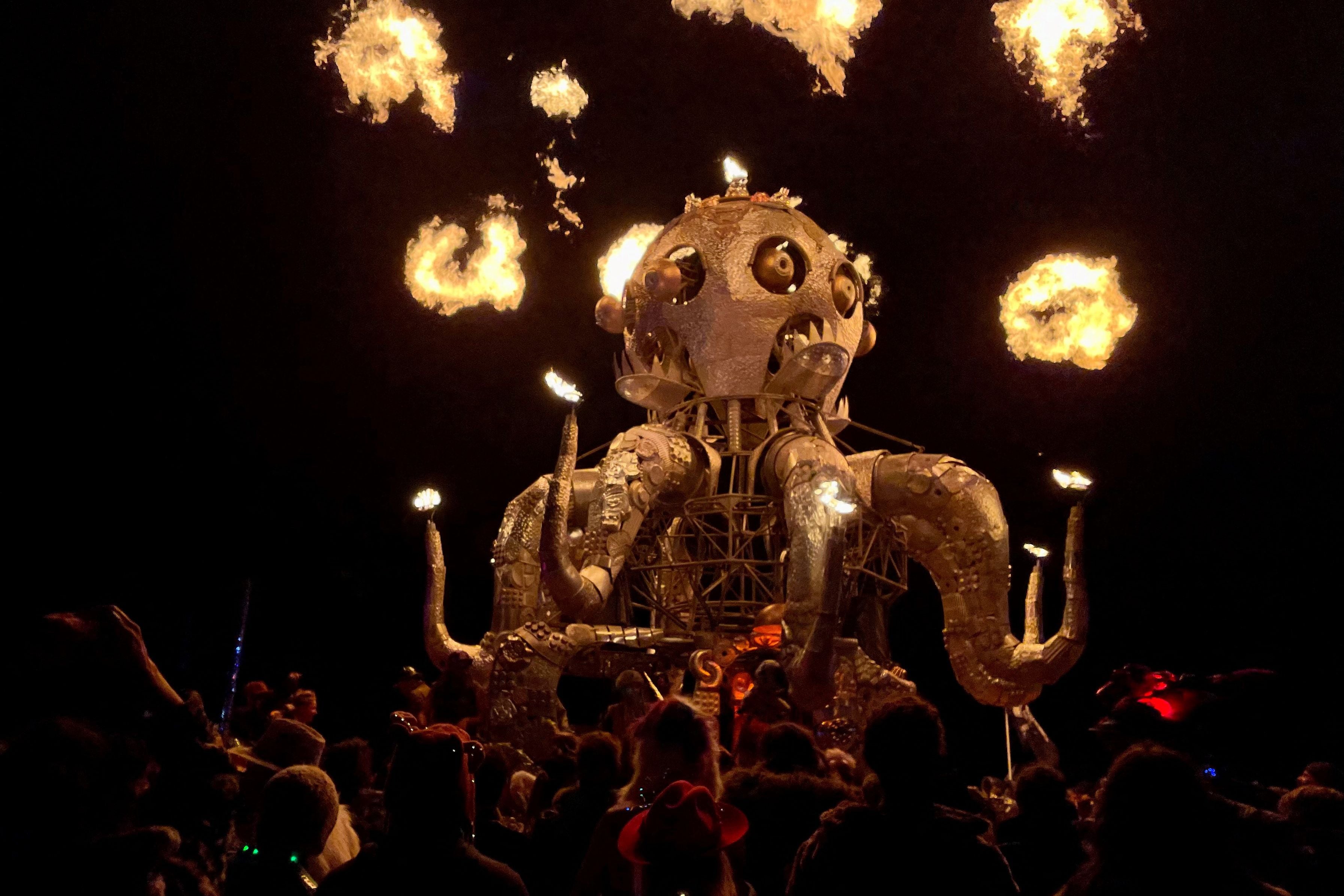 Police are cautioning event attendees to remain aware of their surroundings after a man was found dead on Saturday night at Burning Man festival, pictured here in 2023.
