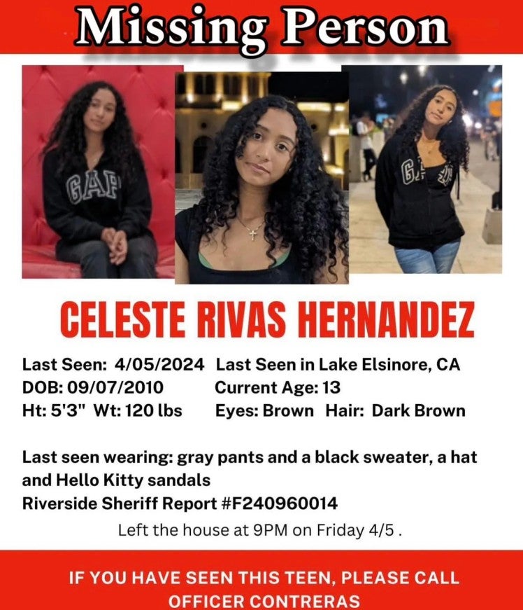 Hernandez had run away from her home in the small town of Lake Elsinore three times in 2024, according to reports, and her last known whereabouts remain unclear