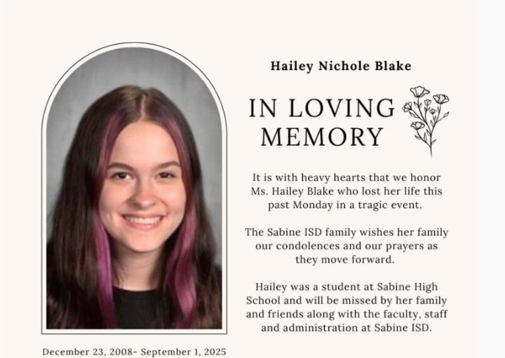 Sabine Texas community mourns the sudden passing of beloved student Hailey Nichole Blake Monday