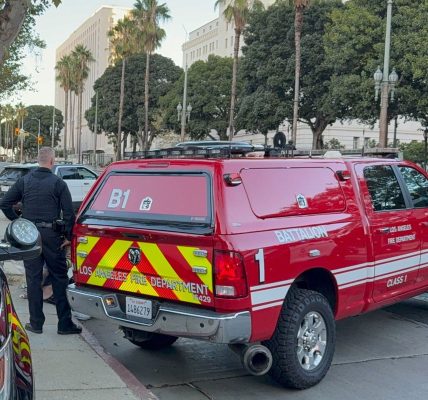 LA City Hall evacuated after driver with note addressed to Trump crashes into steps and barricades himself