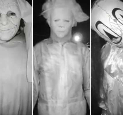 Police hunting Halloween mask-wearing trio seen on doorbell camera making terrifying threats to householders
