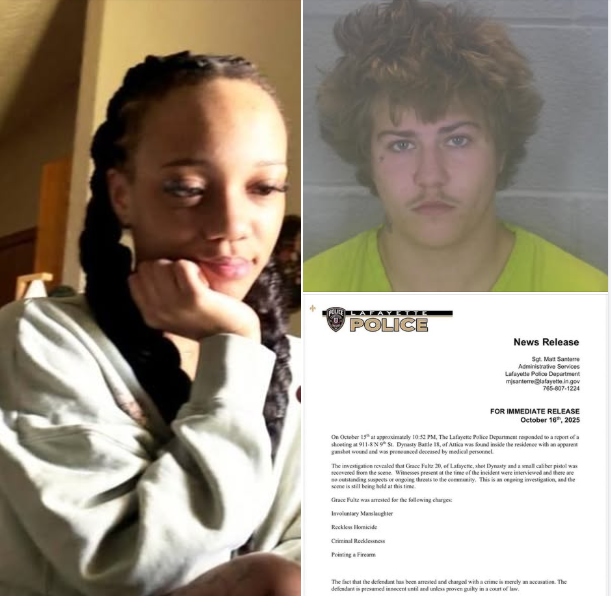 LAFAYETTE, Ind. — Dynasty Battle, 18, was accidentally shot and killed by a friend, Grace Fultz, 20, inside an apartment in Lafayette, Indiana, on October 15, authorities confirmed