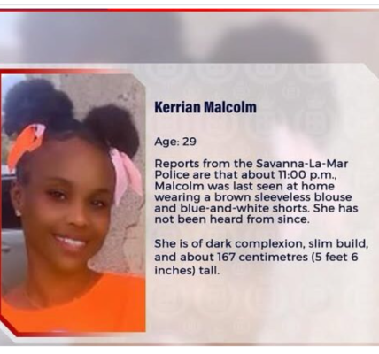 Savanna-la-Mar, Westmoreland – The body of a 29-year-old woman, Kerrian Malcolm, was discovered dead inside a suitcase at the gully banks in Savanna-la-Mar,