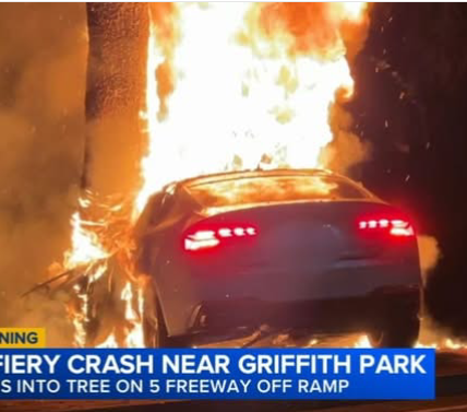 Los Angeles, California — A tragic accident near Griffith Park claimed the life of a driver overnight when their vehicle caught fire after crashing into a tree