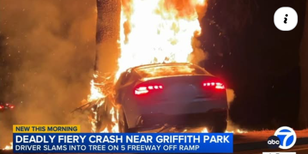 Los Angeles, California — A tragic accident near Griffith Park claimed the life of a driver overnight when their vehicle caught fire after crashing into a tree
