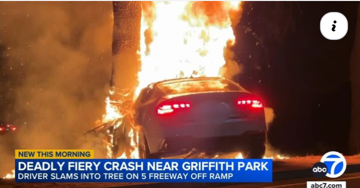 Los Angeles, California — A tragic accident near Griffith Park claimed the life of a driver overnight when their vehicle caught fire after crashing into a tree