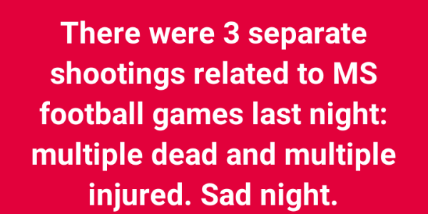 MISSISSIPPI — A night of college football celebrations across Mississippi ended in tragedy as three separate shootings left multiple people dead and several others wounded