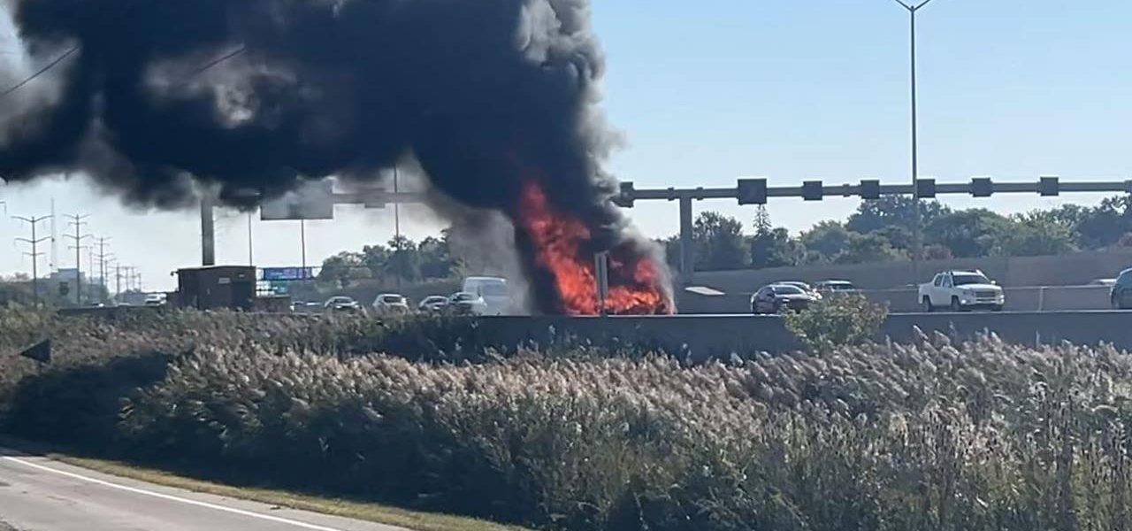 VIDEO: Food truck bursts into flames on I-90 near Hoffman Estates, ISP says