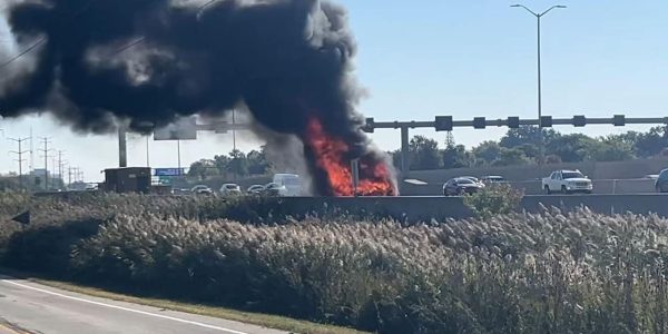 VIDEO: Food truck bursts into flames on I-90 near Hoffman Estates, ISP says