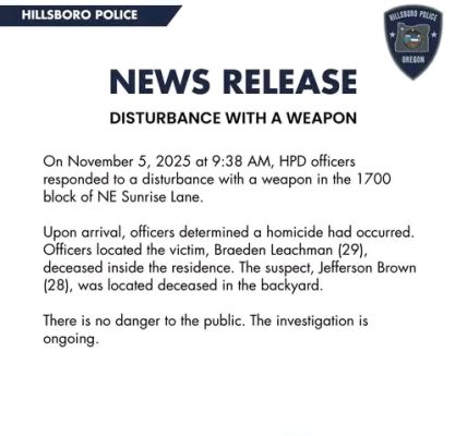 Two Men Found Deceased After Violent Confrontation Inside Hillsboro Home Saturday Morning