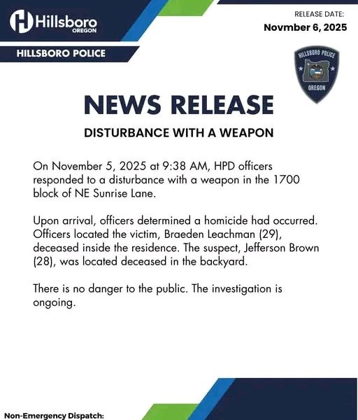 Two Men Found Deceased After Violent Confrontation Inside Hillsboro Home Saturday Morning