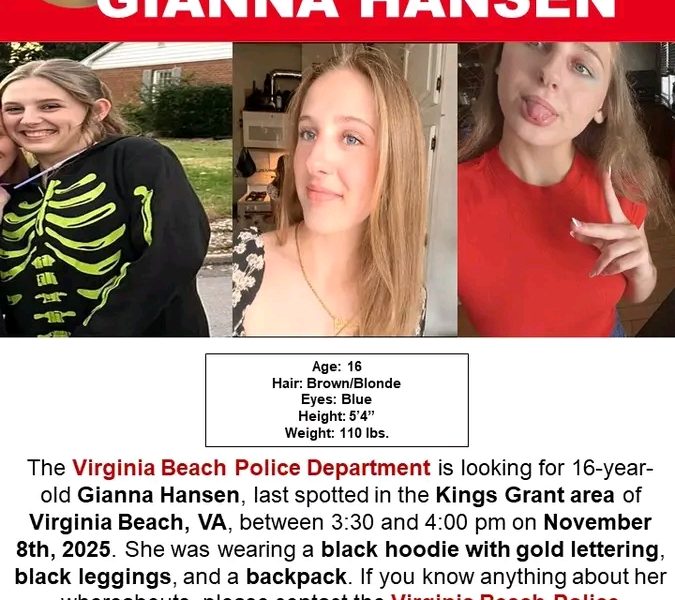VIRGINIA BEACH, Va. — Urgent Search Launched for Missing Teen Gianna Hansen in City