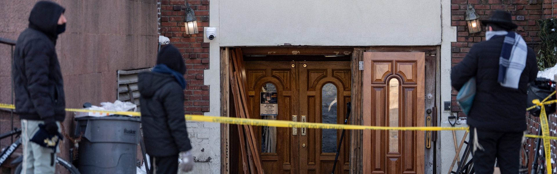 Police tape outside the Chabad headquarters after the incident